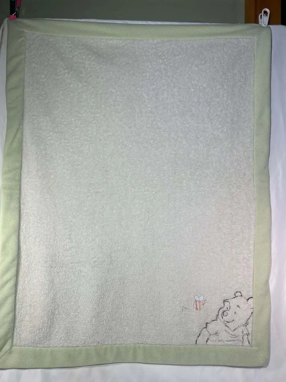 Winnie The Pooh and Bee Blanket cream with green edge 30x40”in READ